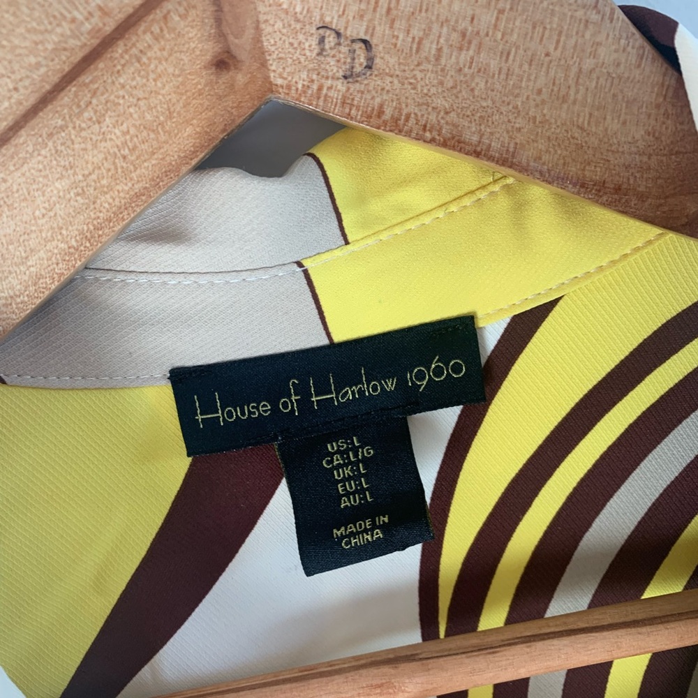 House of Harlow 1960 Yellow and Brown Geometric Wrap Dress Vintage Retro Style - Picture 3 of 6
